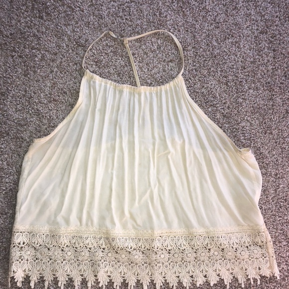SUPER CUTE HALTER CREAM CROP TOP-crochet detail - Picture 1 of 4